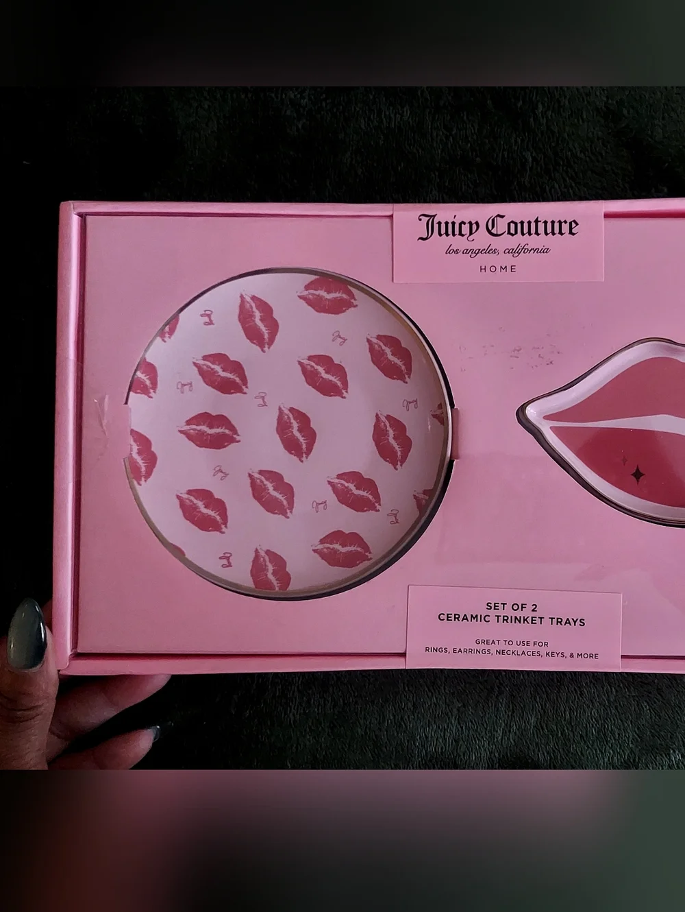 Juicy Couture Pink Lip Pattern Ceramic Trinket Tray Set - Picture 2 of 4